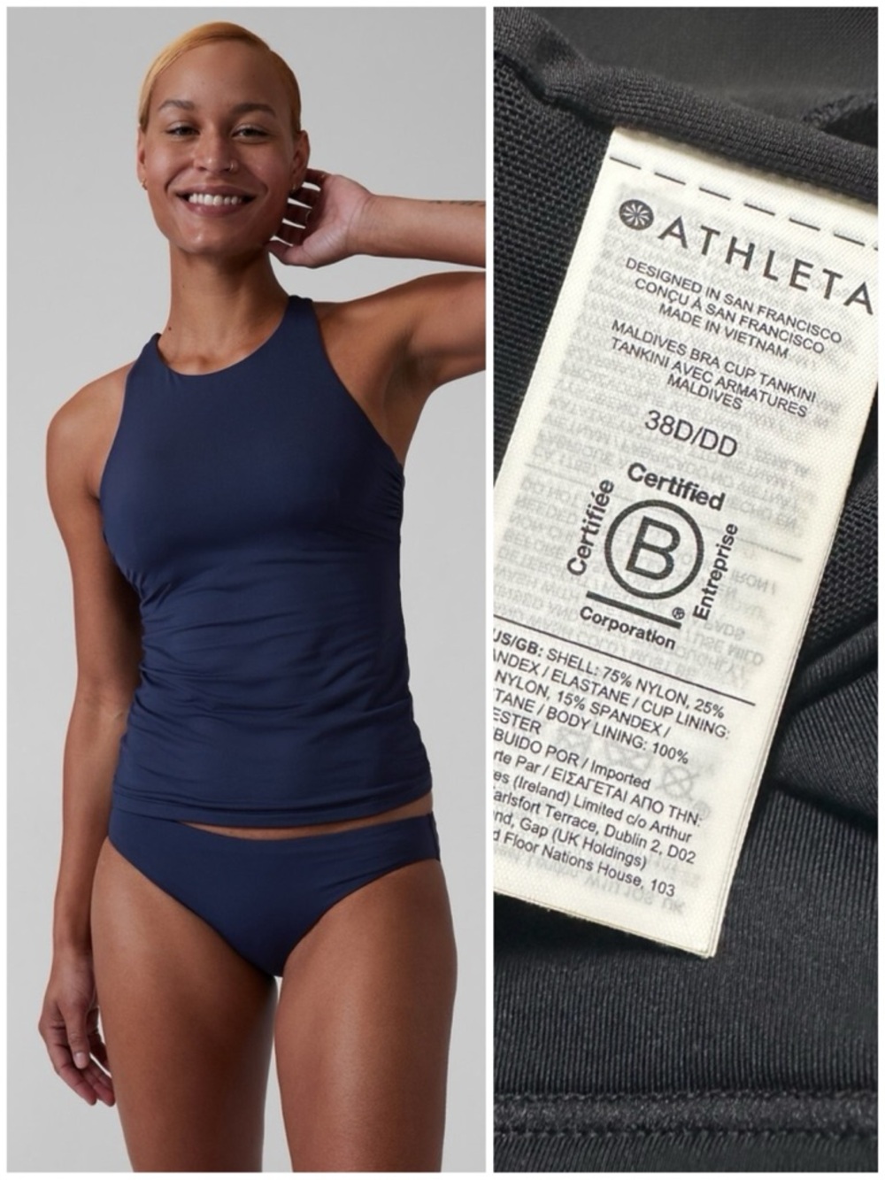 Athleta Maldives Bra Cup Tankini 38 D/DD
Black High Neck Underwire Swim Tank Top